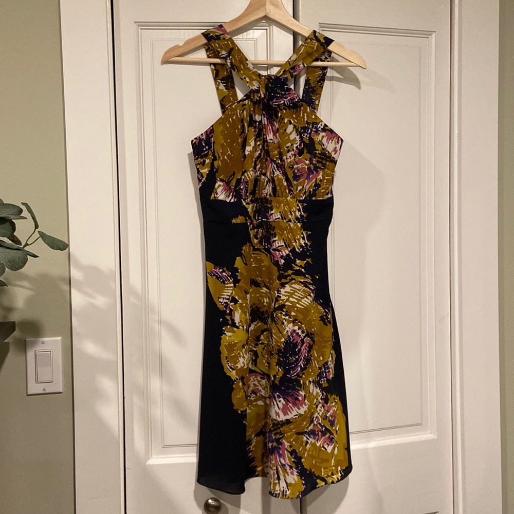 Purple Abstract Floral Halter-Front Dress - Size 4. The Limited